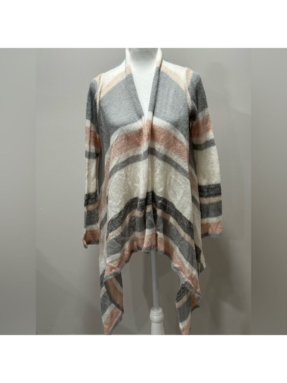 Almost Famous Pink/GrayWhite Striped Open Cardigan Size Medium